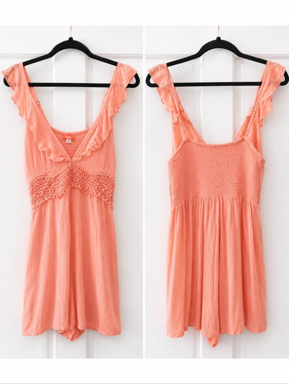 Women's Coral Ruffle Lace-Trim Tank Romper Size 12 UK Like New 8-US